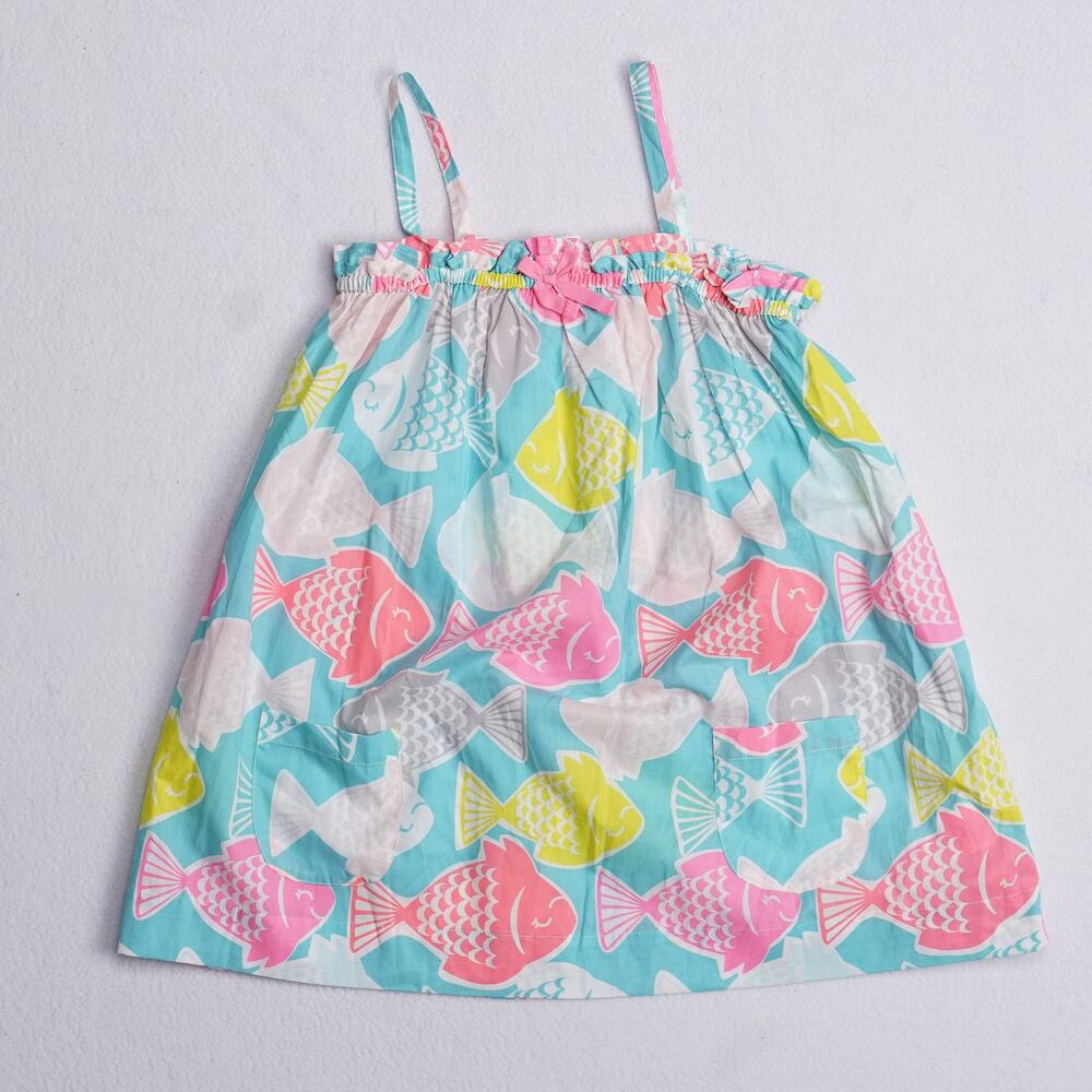 Carters Girls Sundress Fish Print Aqua Pink Yellow Cotton Size 6X